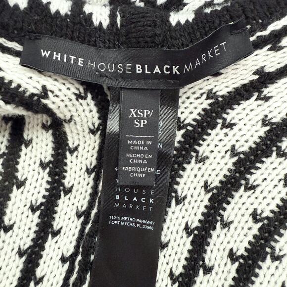 White House Black Market Boho Geo Hooded Knit Poncho Black White Size XSP/SP - Picture 10 of 11